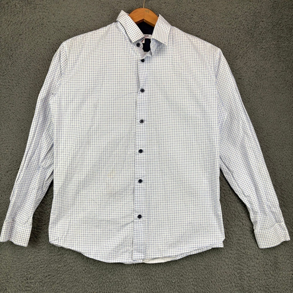 Isaac Mizrahi Boys Size 16 Light Blue Geometric Button Down Long Sleeve Shirt